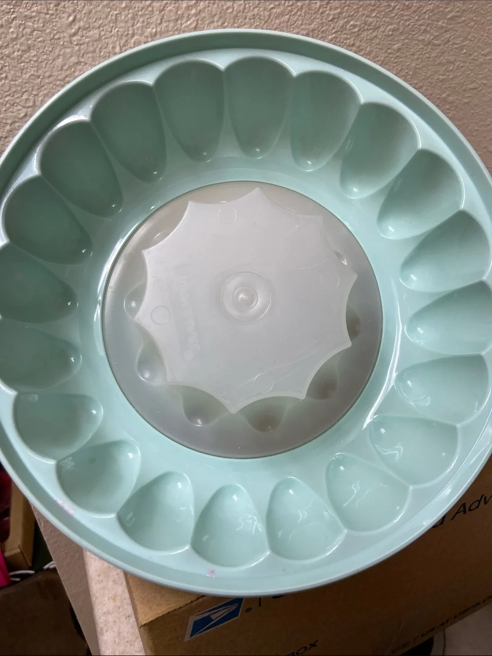 Vtg, Tupperware Jello-Ring Mold Mint Blue Plastic with Lids - Set of Two
